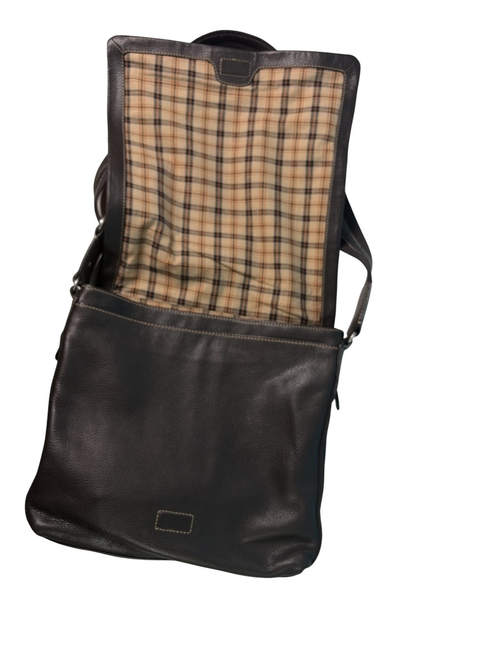 Levenger Pebbled Leather Messenger Bag Laptop Tablet Bomber Mocha Shoulder Strap - Picture 3 of 16